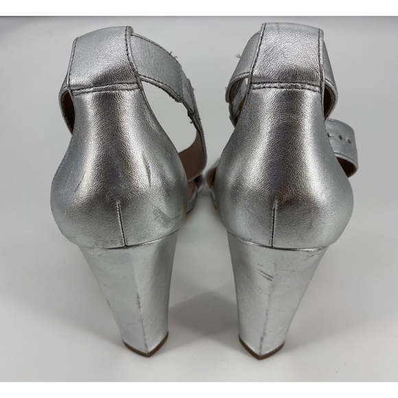 Diane Von Furstenberg Silver Metallic Buckle Ankle Strap Heels - Picture 4 of 7